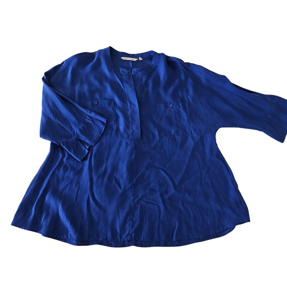 Soft Surroundings‎ Womens Tunic Top Blue 3/4 Sleeve Pockets Blouse